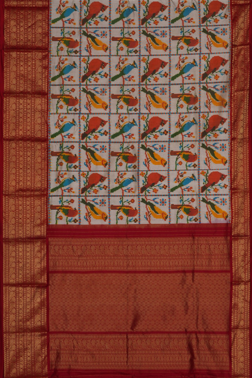 Image of Pochampally Ikat Silk Cream Saree